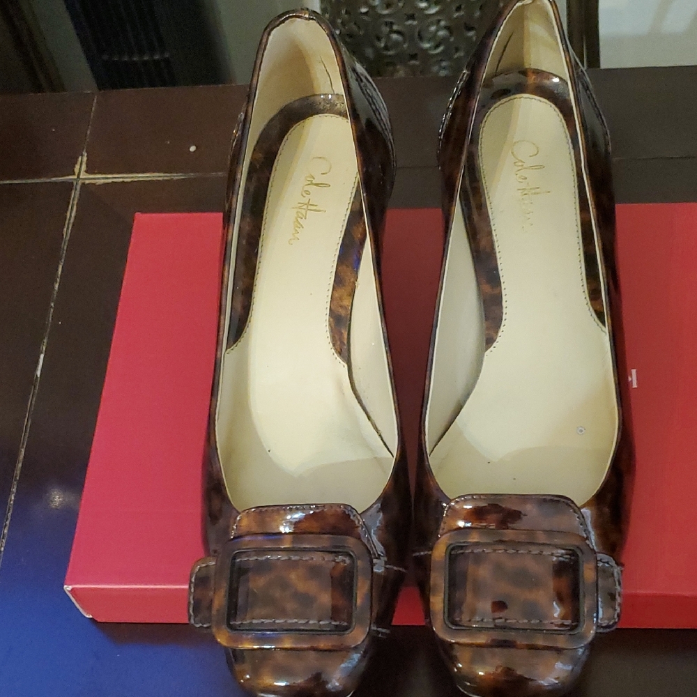 Cole Haan Brown Patent Heels with Buckle